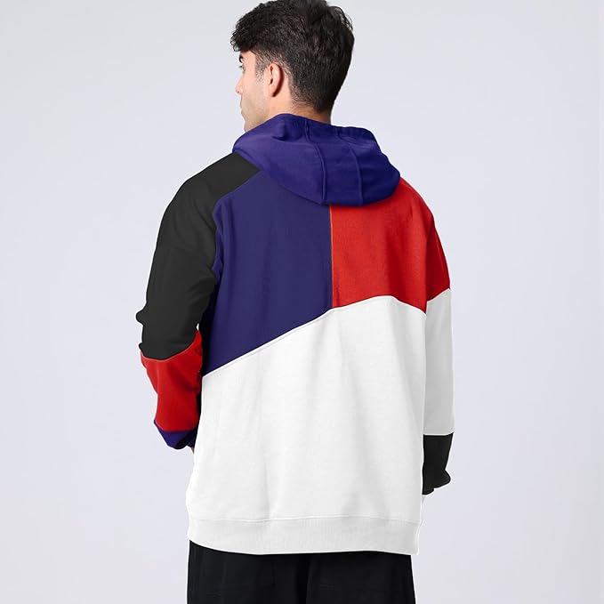 Sweat décontracté homme, avec capuche, couleurs vives, allie confort et style urbain pour un look moderne.