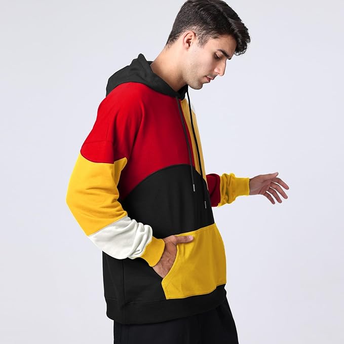 Pull homme à capuche, style moderne et décontracté, couleurs vives, parfait pour la mode urbaine actuelle.