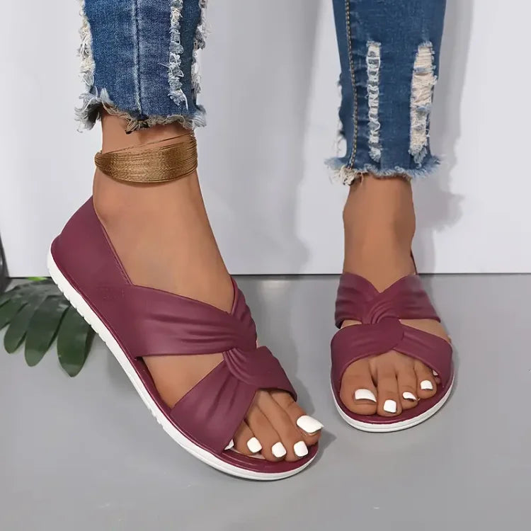 Sandales décontractées plates pour femmes, légères et dotées de nœuds chics pour l'été.