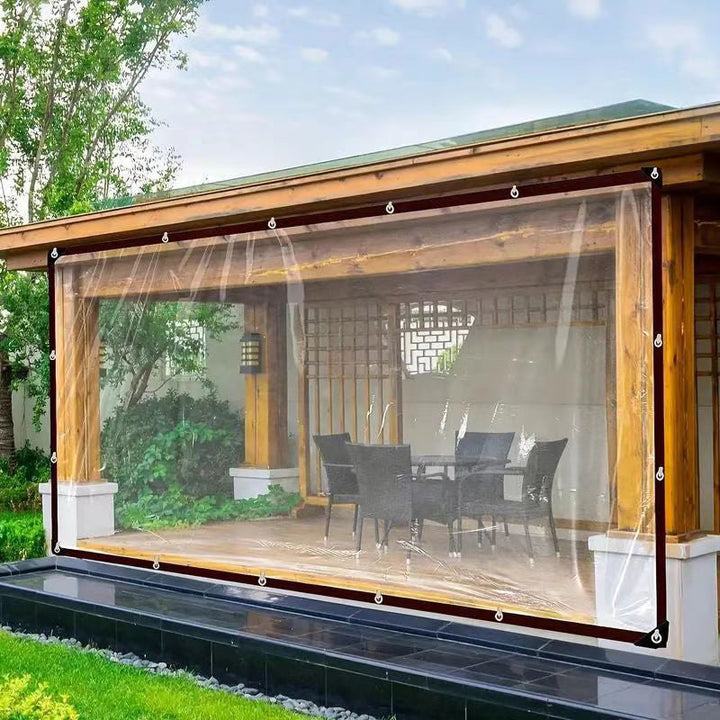 Couverture extérieure transparente en PEHD, parfaite pour protéger votre terrasse ou mobilier de jardin des intempéries.
