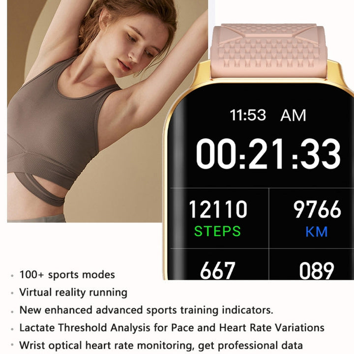 Tracker fitness noir avec écran incurvé. Moniteur ECG, FC, tension, oxygène sanguin et suivi sommeil. Unisexe.