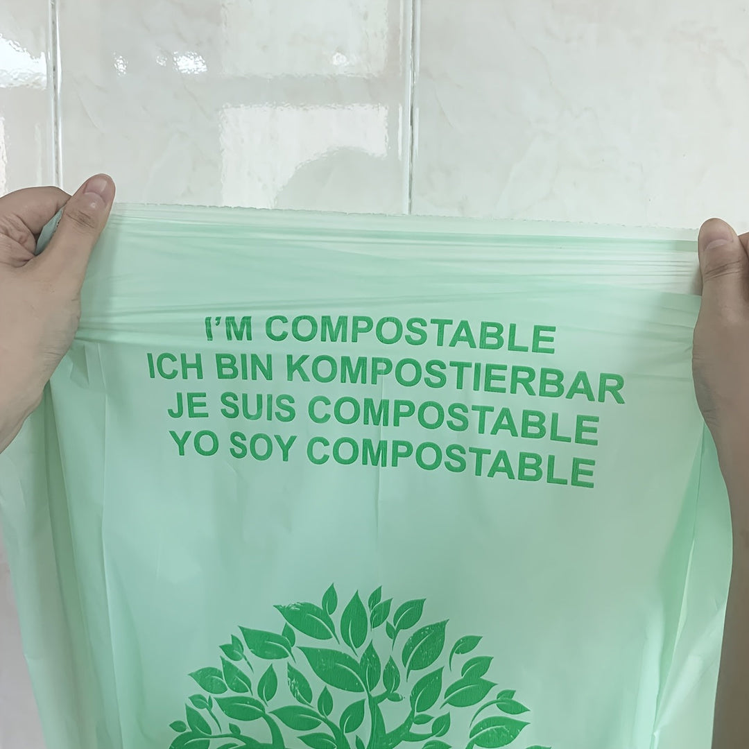 Sacs poubelle de cuisine compostables, épais et résistants, pour un tri écologique des déchets alimentaires.