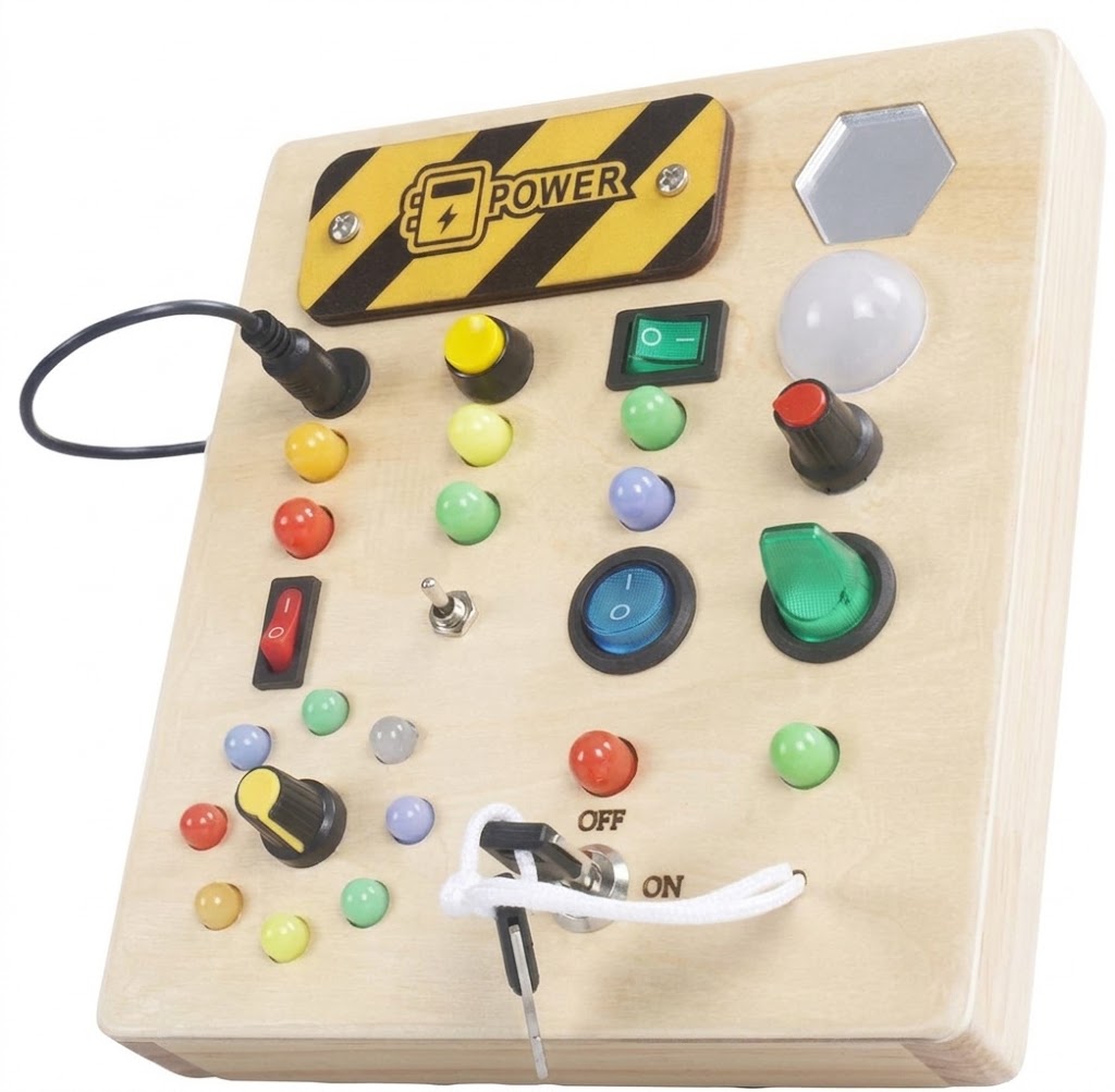 Tableau Montessori interactif pour tout-petits, favorisant apprentissage ludique et développement motricité fine.