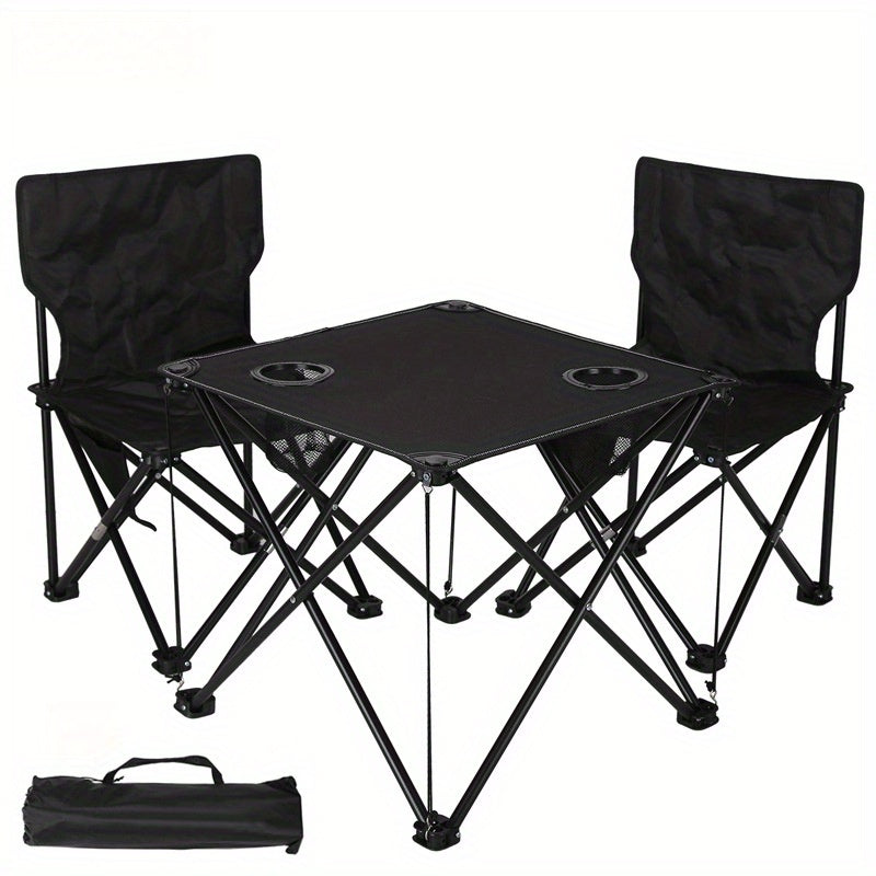 Chaises pliantes confortables en tissu Oxford avec table assortie, ensemble de jardin portable pour détente en extérieur.