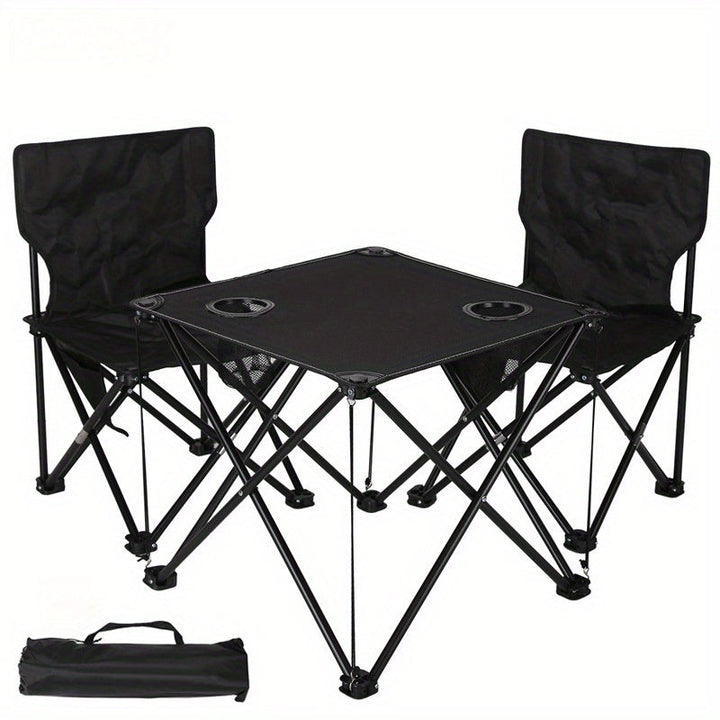 Chaises pliantes confortables en tissu Oxford avec table assortie, ensemble de jardin portable pour détente en extérieur.