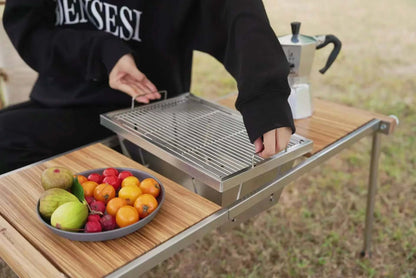 Bärbar Grill i Rostfritt Stål - Campinggrill med Stor Grill Yta