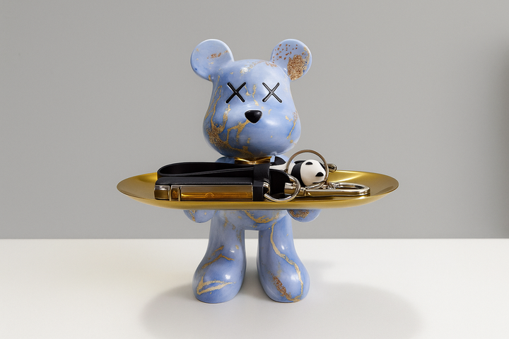 Figurine d'ours en résine, plateau de service/rangement intégré. Idéal pour un design contemporain et pratique.