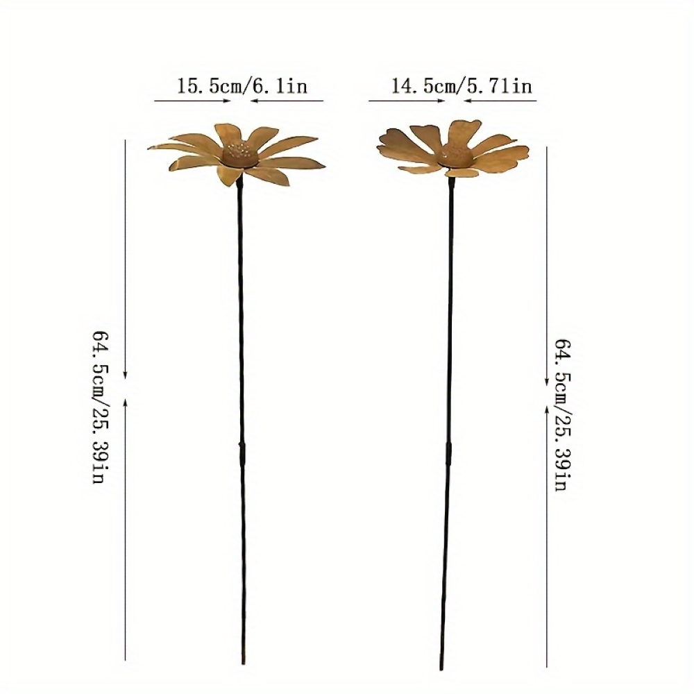 Piquet de jardin décoratif en métal, fleur de camomille pour un style rustique et naturel.