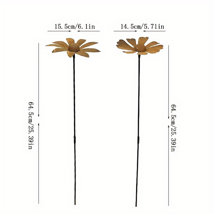 Piquet de jardin décoratif en métal, fleur de camomille pour un style rustique et naturel.