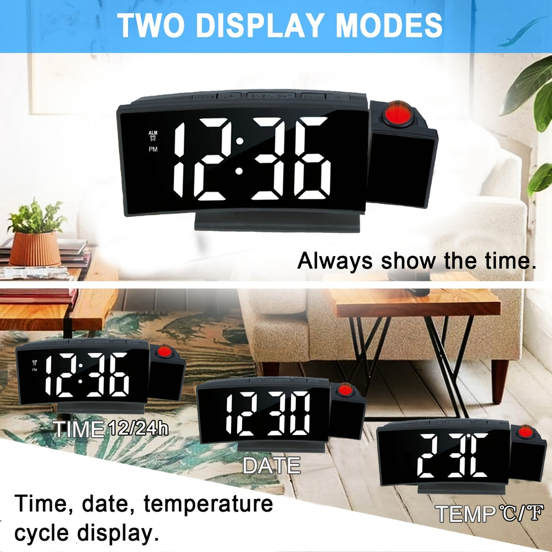 Horloge réveil projecteur numérique LED polyvalent. Luminosité ajustable et alimenté par USB.
