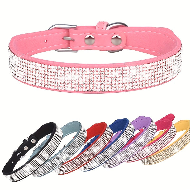 Collier luxe pour chien moyen en cuir, orné de strass brillants, solide pour promenade.