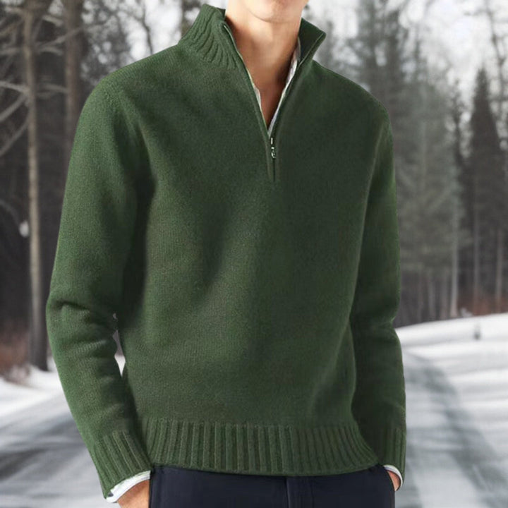 Pull homme Paulaner épais, style décontracté chic, col zippé. Idéal pour l'hiver et le confort.