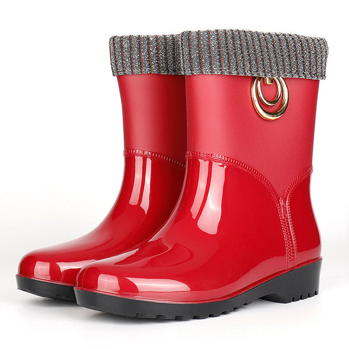 Bottes de pluie imperméables avec semelle antidérapante, confortables pour femmes, style urbain/extérieur.