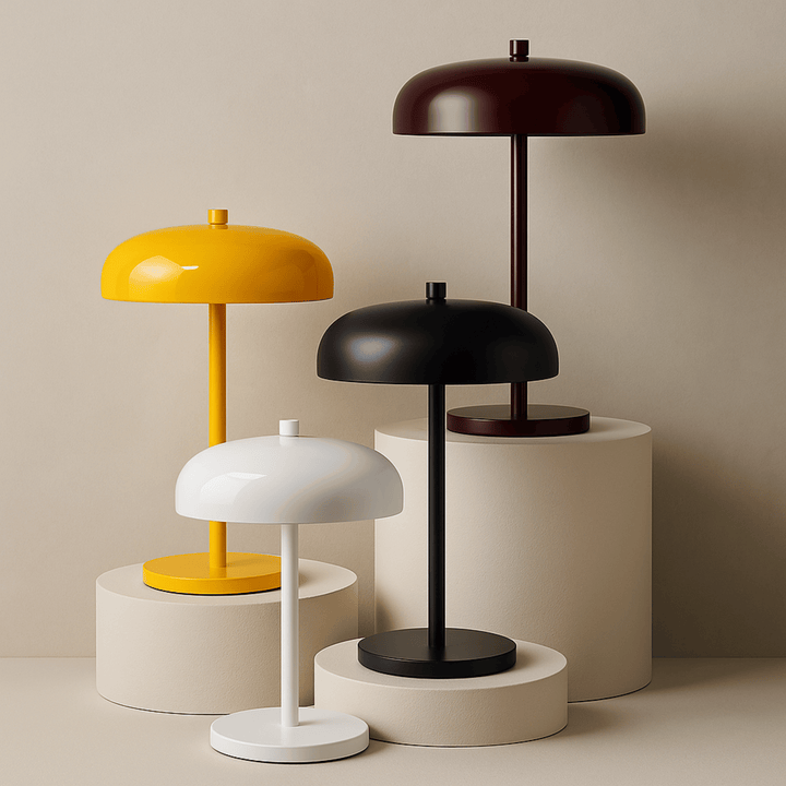 Lampe de table LED moderne, sans fil, tactile avec abat-jour dôme et base ronde. Parfaite pour ambiance.