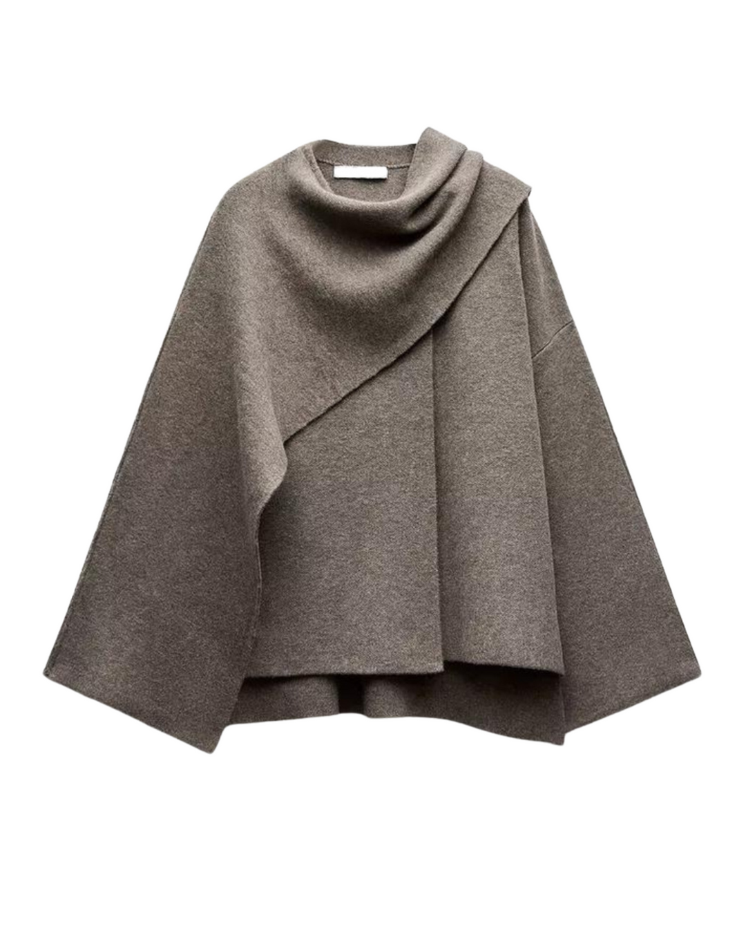 Poncho femme asymétrique élégant pour l'hiver, offrant chaleur et style. Idéal pour la mode automne-hiver.