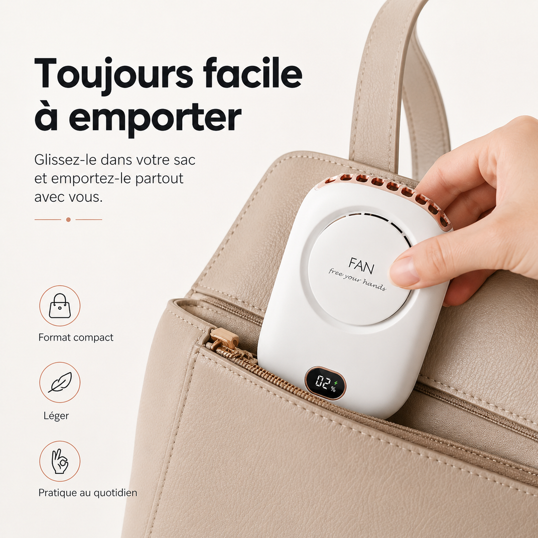 Personne utilisant le mini ventilateur portable pendant une séance de sport en plein air, restant au frais.