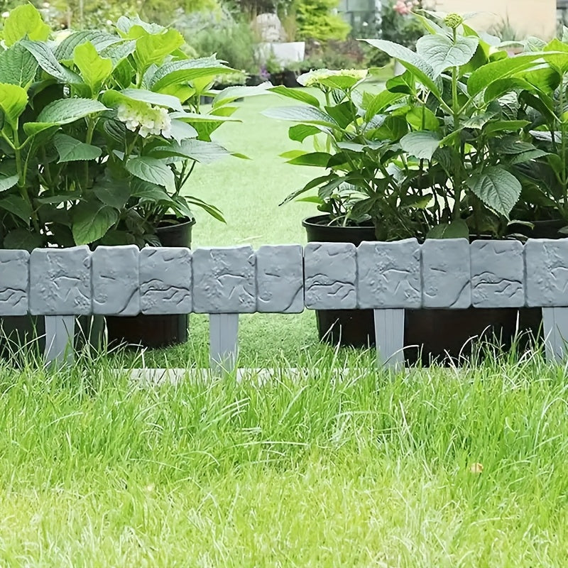 Set de bordures de jardin décoratives en plastique effet pierre, pour un aménagement extérieur élégant.