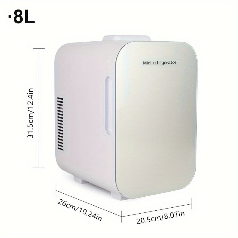 Réfrigérateur compact 8 litres, portable et économique. Maintient vos boissons et cosmétiques au frais. Porte verre.