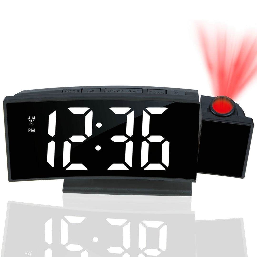 Réveil projecteur numérique LED, heure murale. Luminosité ajustable pour chambre ou bureau.