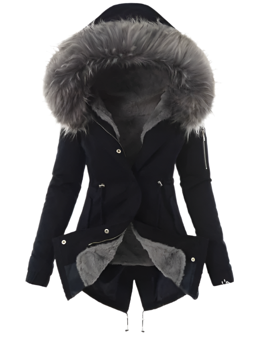 Manteau d'hiver femme élégant et chaud, coupe longue. Veste mode pour le quotidien, alliant confort et style.