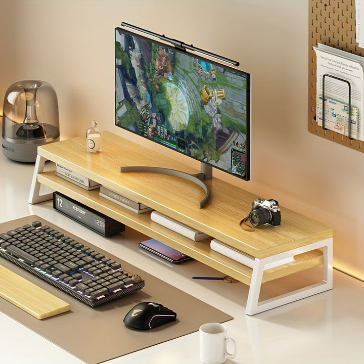 Support moniteur ergonomique avec élévateur d'écran pour un confort optimal au bureau et télétravail.