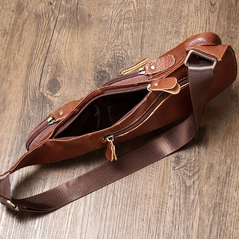 Sac bandoulière unisexe en cuir vintage, marron, compact et durable, idéal pour le voyage et le quotidien.