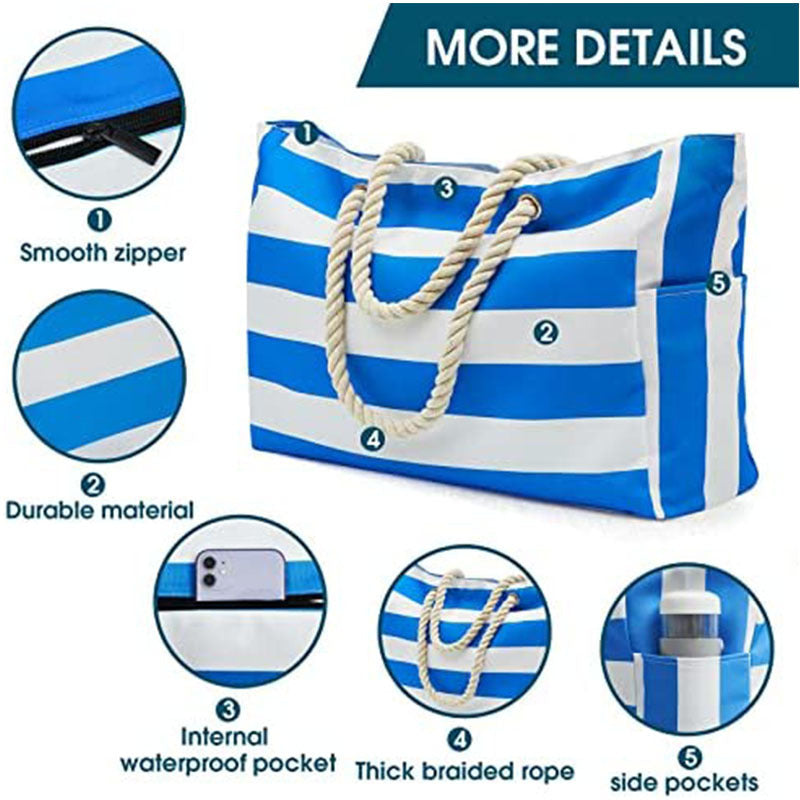 Sac à rayures femme, grand format, pour la plage, les voyages et la mode estivale.