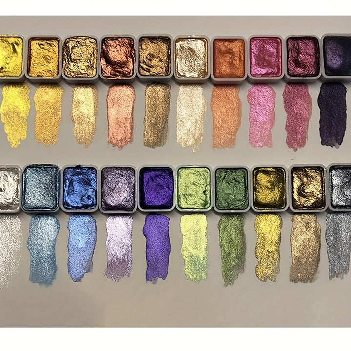 Set de peinture aquarelle perle solide 20 couleurs. Pigments éclatants pour art et calligraphie créative.