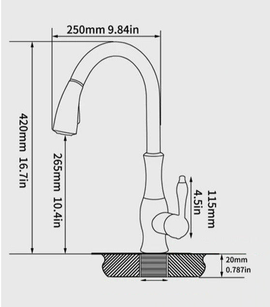 Mitigeur de cuisine moderne, finition chrome. Robinet extensible avec douchette pour cuisine élégante.