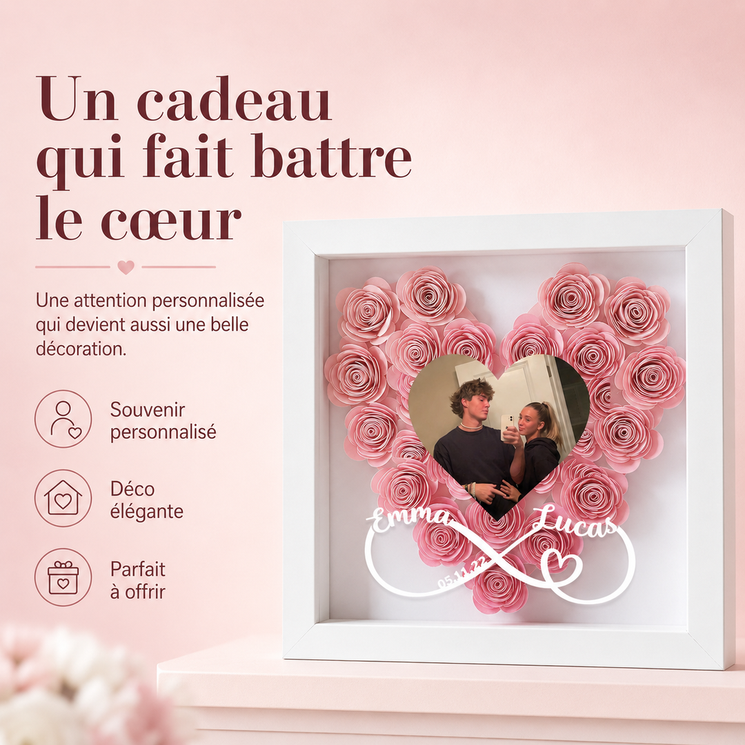 Cadre photo personnalisé en forme de cœur, excellent cadeau de Saint-Valentin pour les amoureux.