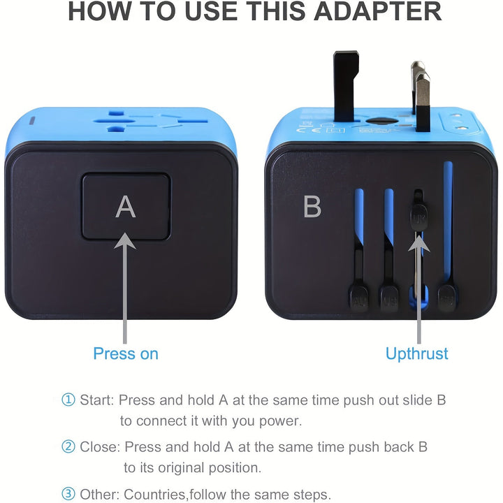 Accessoire de voyage indispensable: adaptateur universel avec charge rapide et sécurité, USB-C.