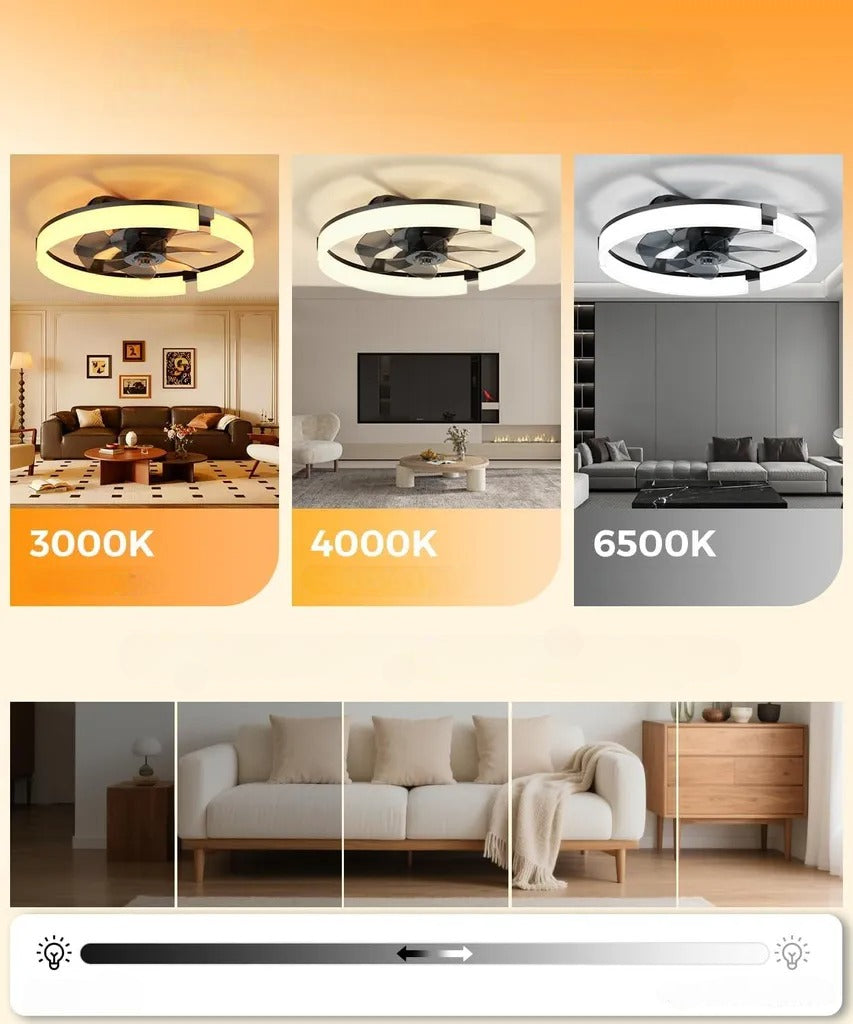 Ventilateur de plafond LED avec télécommande, lumière intelligente et design moderne pour votre intérieur.