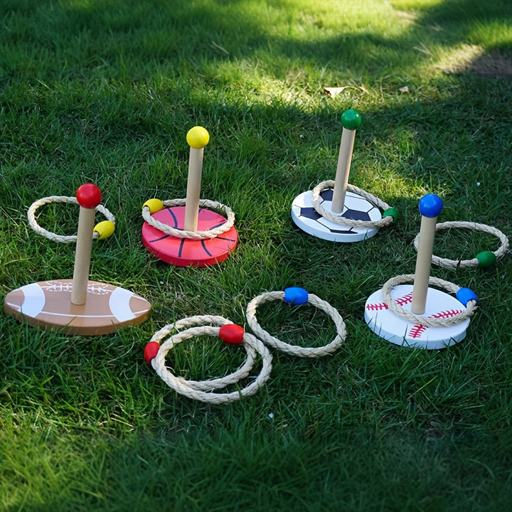 Set de jeu d'extérieur SportRing en bois. Lancer d'anneaux familial pour enfants et adultes, amusement garanti.
