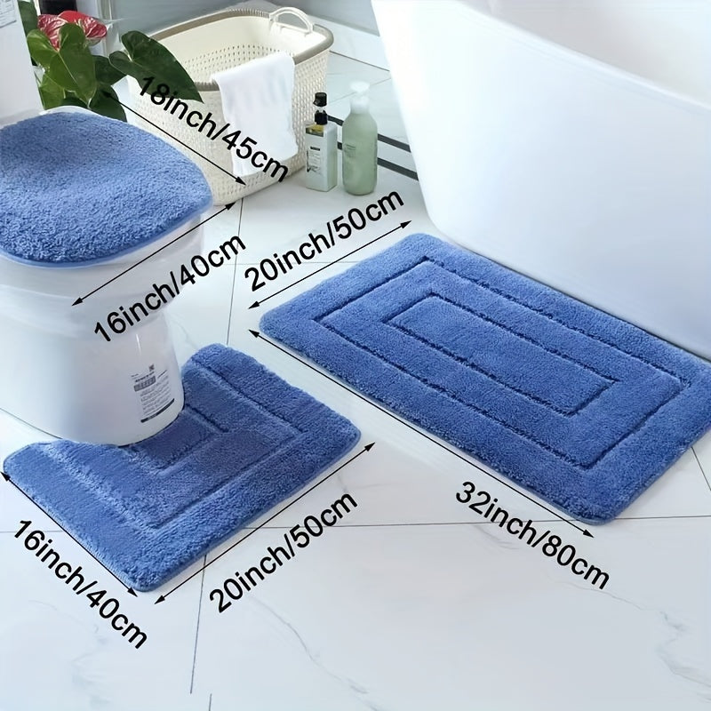 Set de tapis de bain 3 pièces en microfibre antidérapante, séchage rapide, idéal pour toilette et douche.