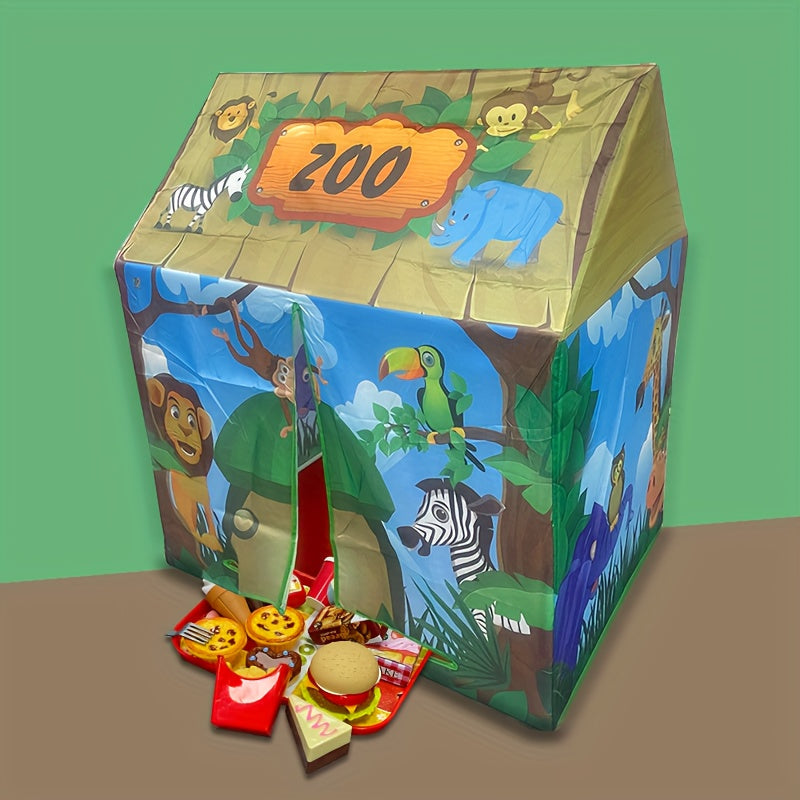 Tente de jeu safari jungle pour enfants avec kit jouets burger. Maisonnette d'aventure pour garçons et filles.