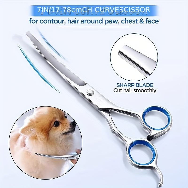 Indispensable : set de toilettage pour animaux, incluant ciseaux de coupe et peigne démêlant pour un poil sain.