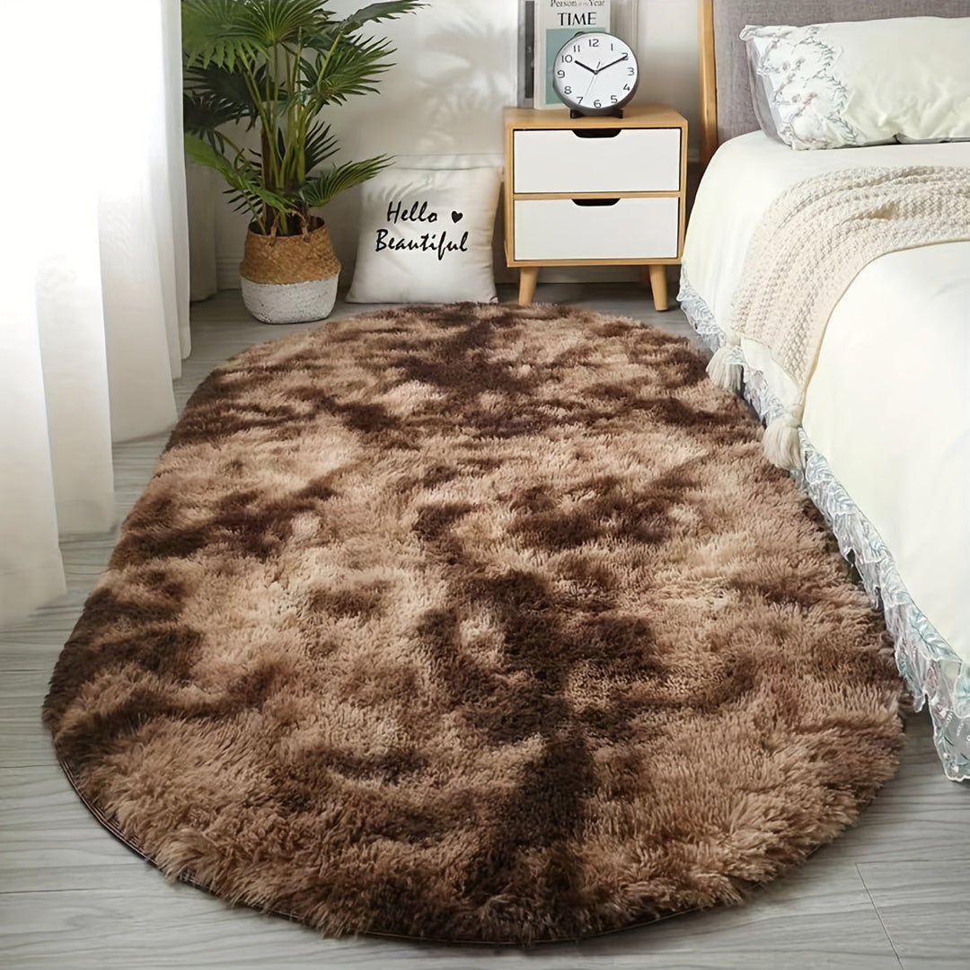 Décoration intérieure: tapis ovale en peluche ultra-doux, couleur neutre, lavable.