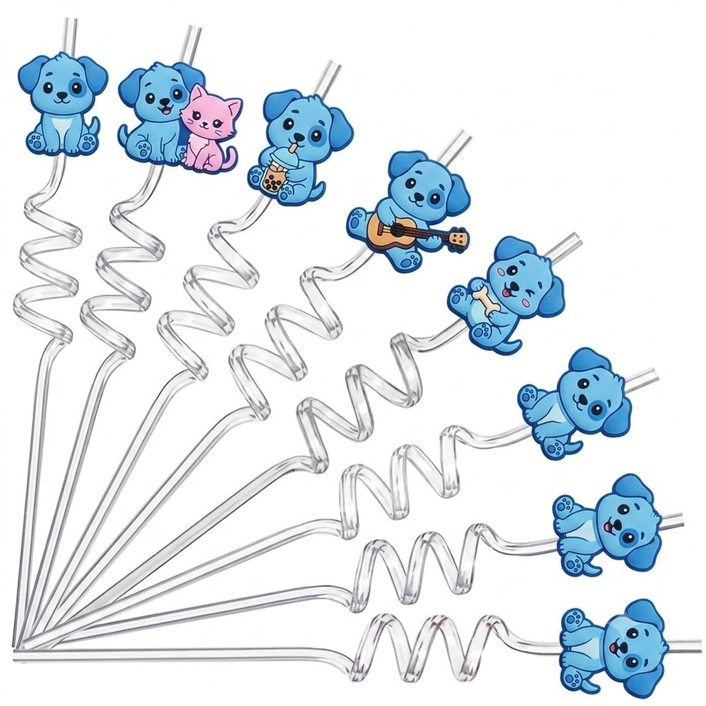 Pailles vibrantes Stitch en plastique réutilisable pour boissons d'enfants, un hit pour toute fête ou anniversaire.