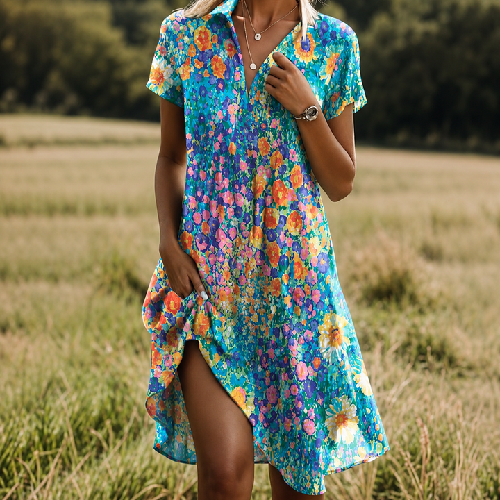 Robe femme d'été légère et fluide à manches courtes, coupe ample pour un confort optimal. Parfaite pour la mode décontractée.