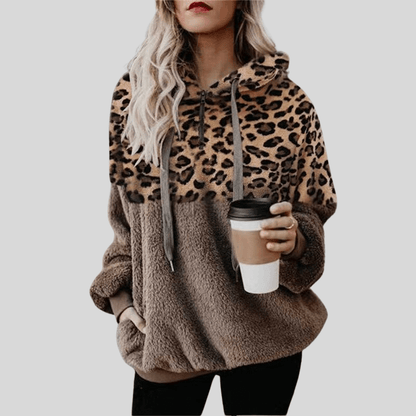 Mjuk Hoodie med Leopardmönster - Avslappnad Stil