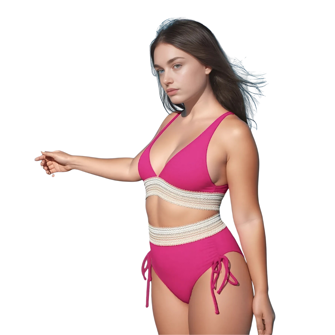 Ensemble bikini femme taille haute sculptant, maillot de bain élégant et confortable pour l'été.