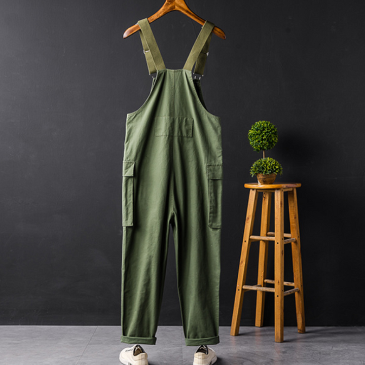 Salopette unisexe décontractée avec poches cargo, idéale pour le jardinage ou un look utilitaire moderne.