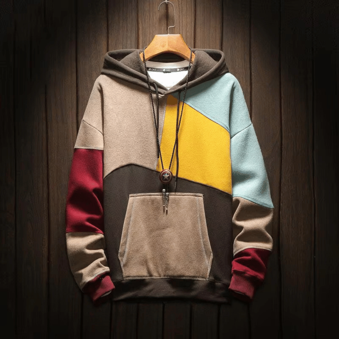 Vêtements homme: sweat coloré à capuche, style moderne et urbain, parfait pour la tenue quotidienne.