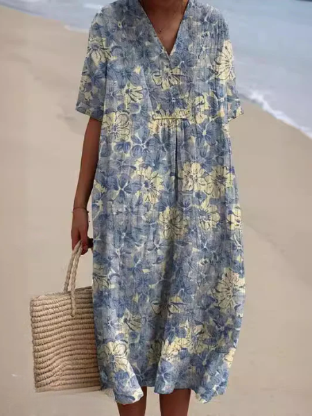 Robe d'été femme, imprimé floral, style décontracté et élégant, confort pour journées chaudes.