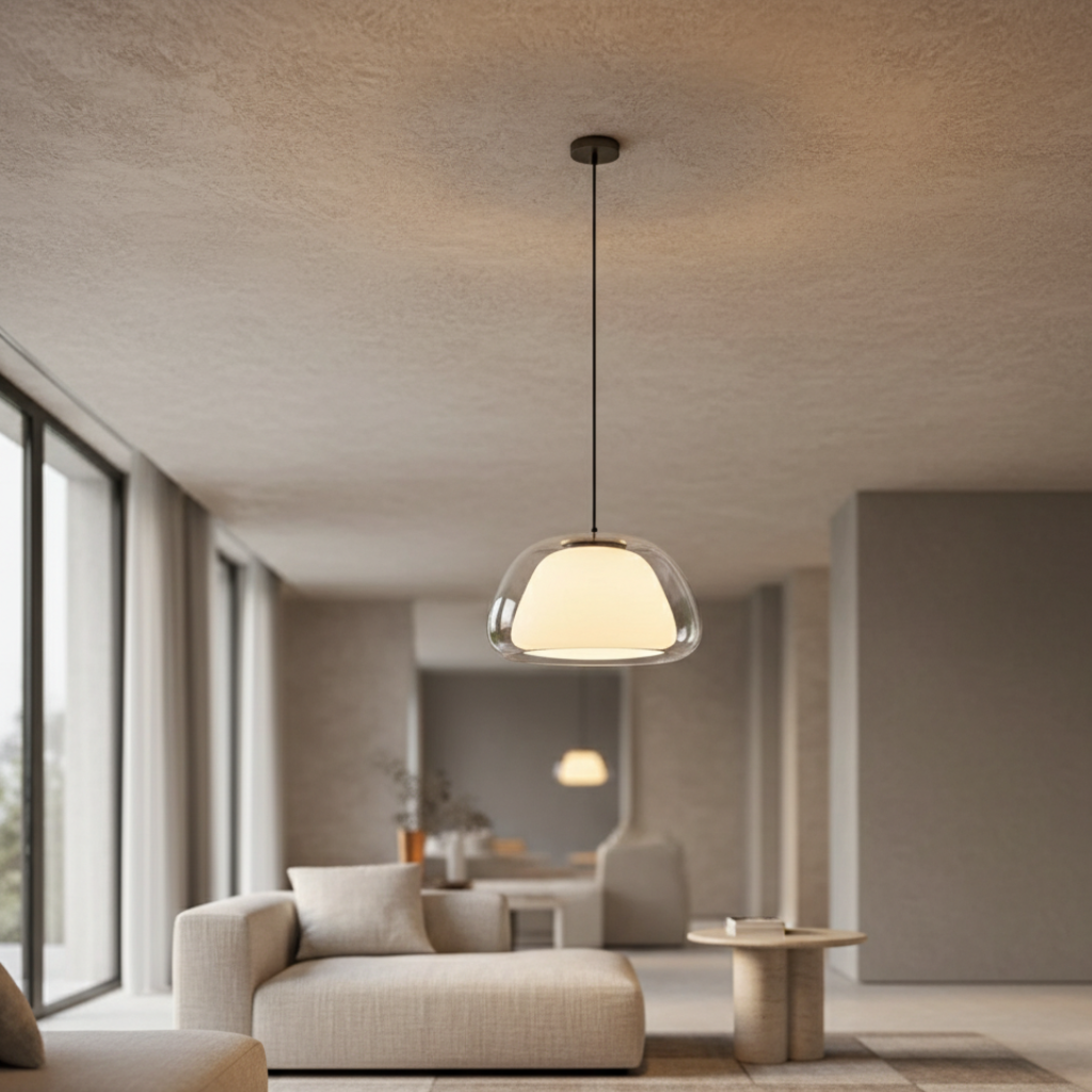 Suspension verre moderne pour salon, style dôme ajustable E27, luminaire intérieur.
