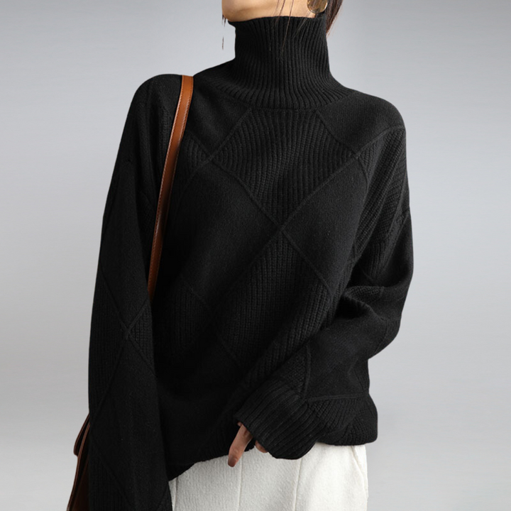 Pull col roulé femme confortable, coupe élégante. Chandail doux et chaud, parfait pour l'hiver.