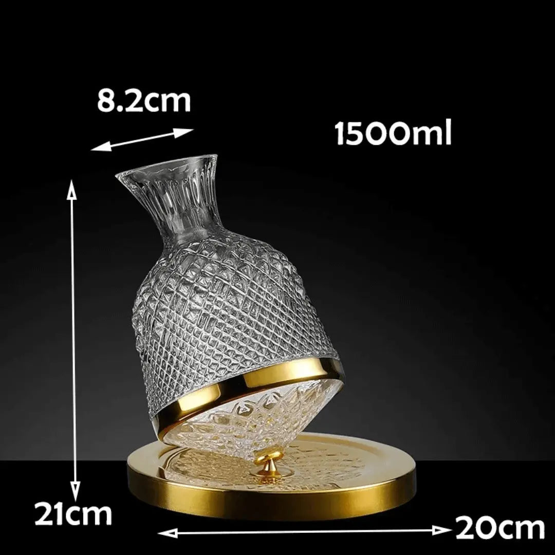 Carafe à vin en cristal, design luxe et base rotative pour une aération maximale. Parfait pour les amateurs de vin.