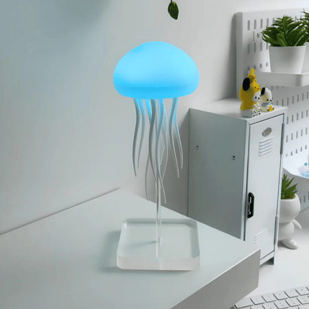 Lampe de table LED AquaAura avec effet méduse réaliste, lumière douce et design élégant pour chambre ou salon.