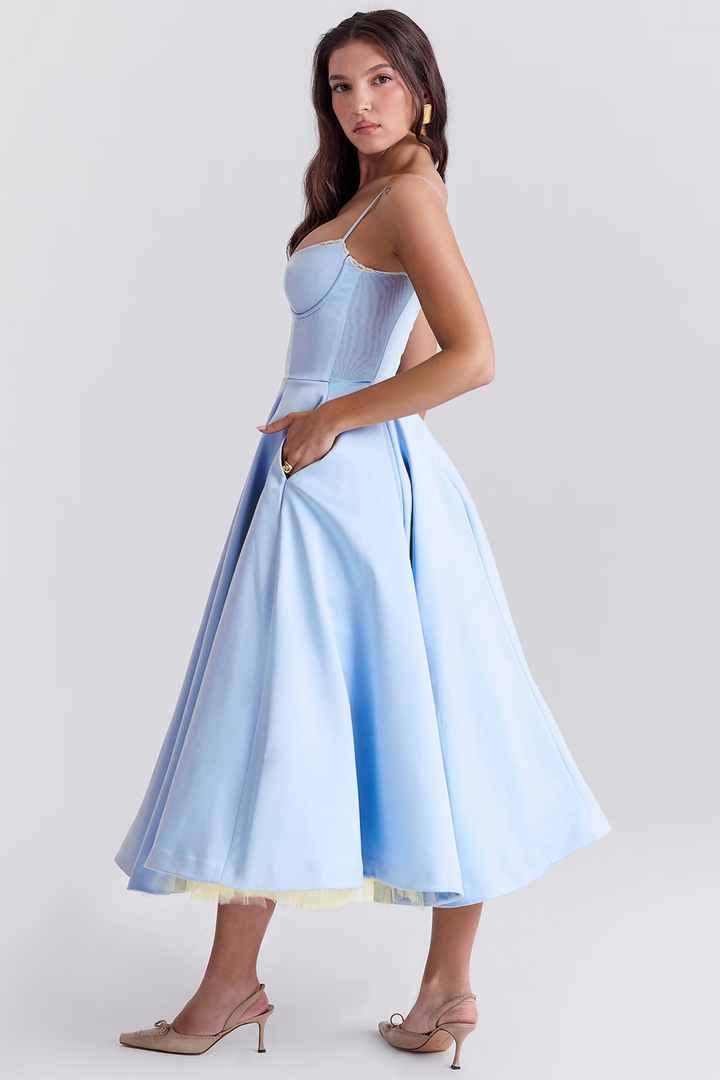 Robe longue femme habillée Sophia, idéale pour occasion spéciale, look féminin et raffiné.