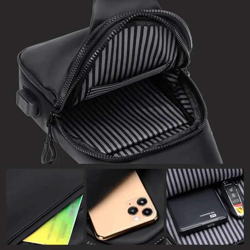 Sac bandoulière polyvalent anti-vol, imperméable, sécurisé, idéal pour toute activité urbaine.